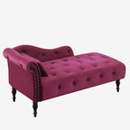 Aijia 60.6' Velvet Chaise Lounge Buttons Tufted Nailhead Trimmed Solid Wood Legs with 1 Pillow,Burgundy  (Left Arm Design as Shown in the Picture) - Grand Goldman Shop