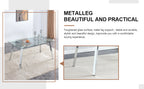 A modern minimalist rectangular glass dining table with tempered glass tabletop and silver metal legs, suitable for kitchens, restaurants, and living rooms,63'*35.4'*30' - Grand Goldman Shop