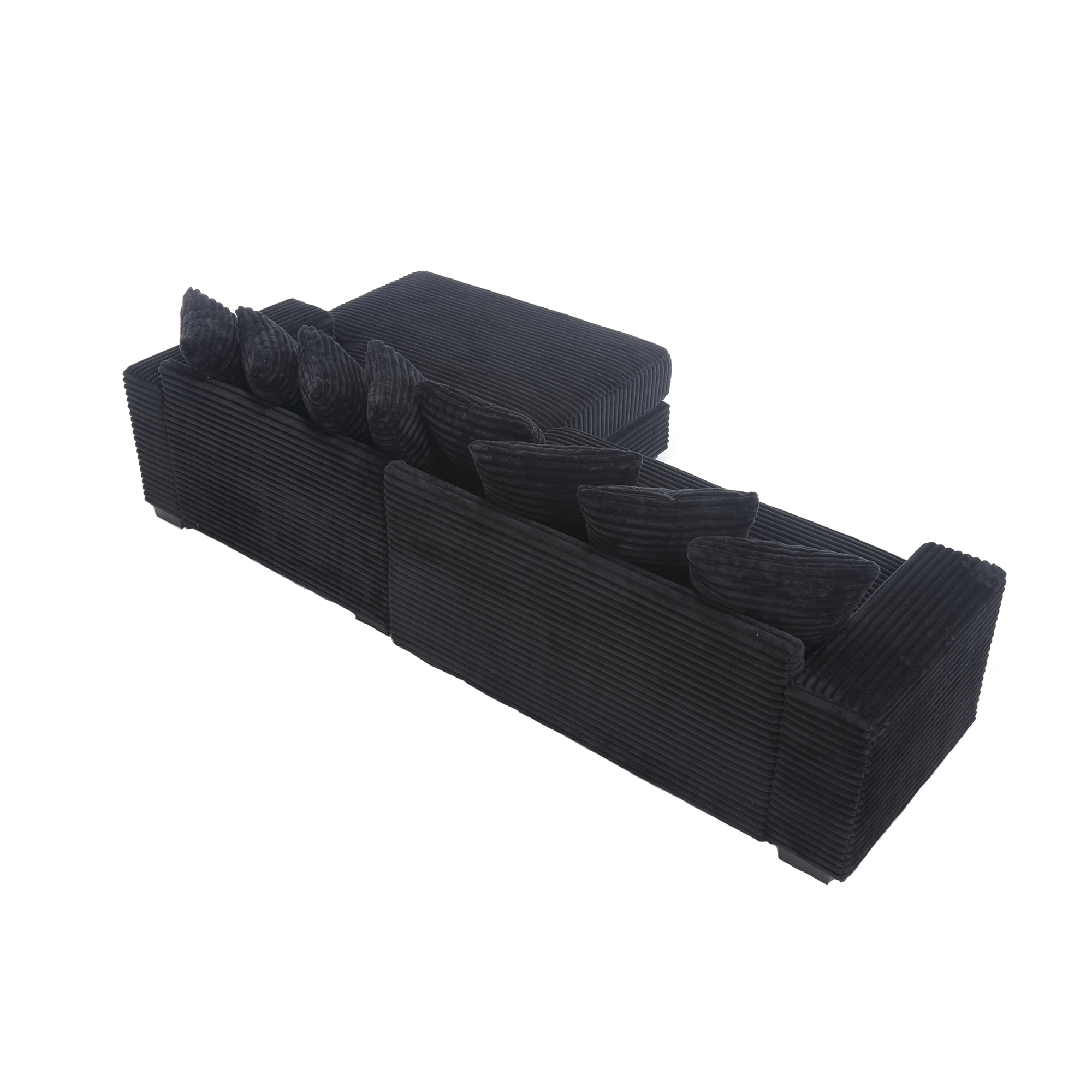 [NEW ARRIVED] [VIDEO PROVIDED] Oversized Two-Piece  Couches,  L Shaped Sofa, Corduroy, Right Chaise Daybed,with Armrests,Eight Throw Pillows,Corner Sofa,Easy To Assemble,  Black - Grand Goldman Shop