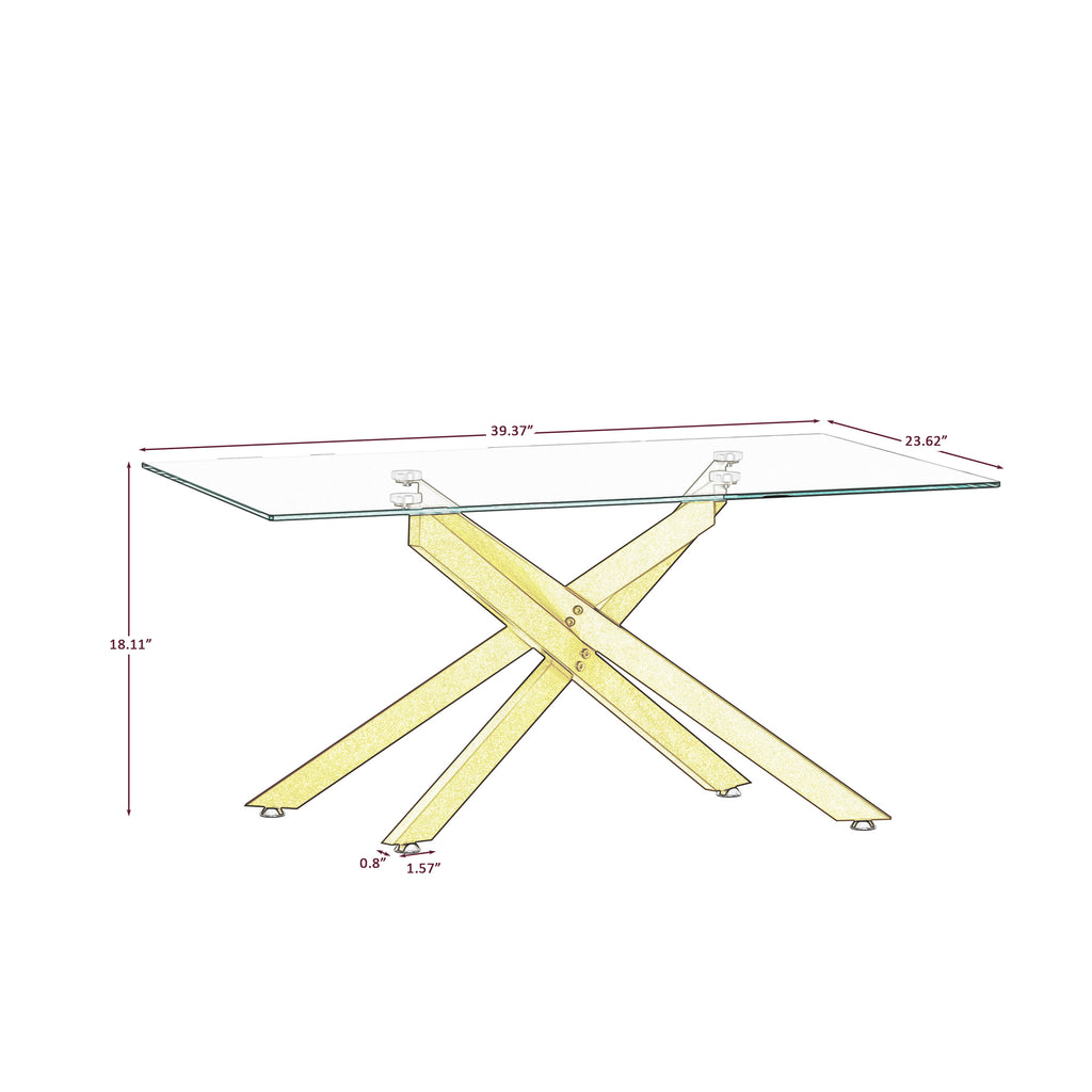 39.37' Rectangular Clear Tempered Glass Coffee Table,Stylish Design with Golden Metal Legs, Coffee Table for Living Room - Grand Goldman Shop