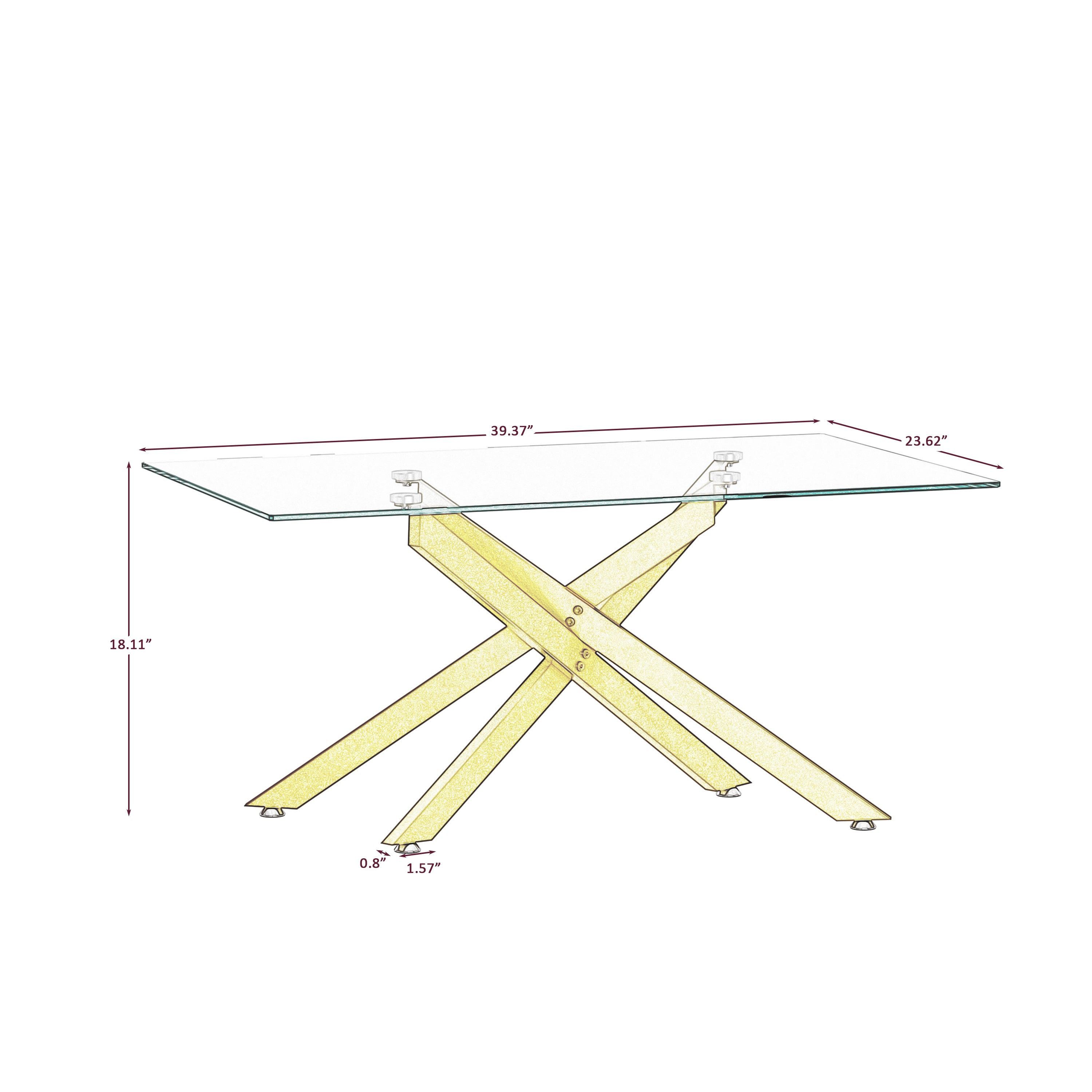 39.37' Rectangular Clear Tempered Glass Coffee Table,Stylish Design with Golden Metal Legs, Coffee Table for Living Room - Grand Goldman Shop