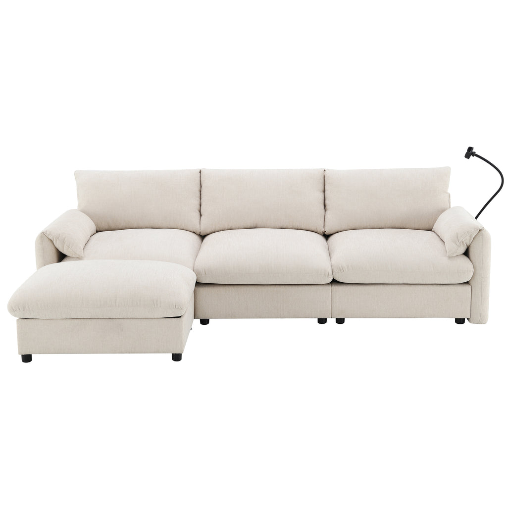 [VIDEO]96.5'' L-Shaped Sectional Sofa with Storage Ottoman and Pockets, Adjustable Phone Holder, USB Charger, Elephant Ear-Shaped Armrests, Comfy Seat for Living Room&Apartment, Chenille, 3 Colors - Grand Goldman Shop