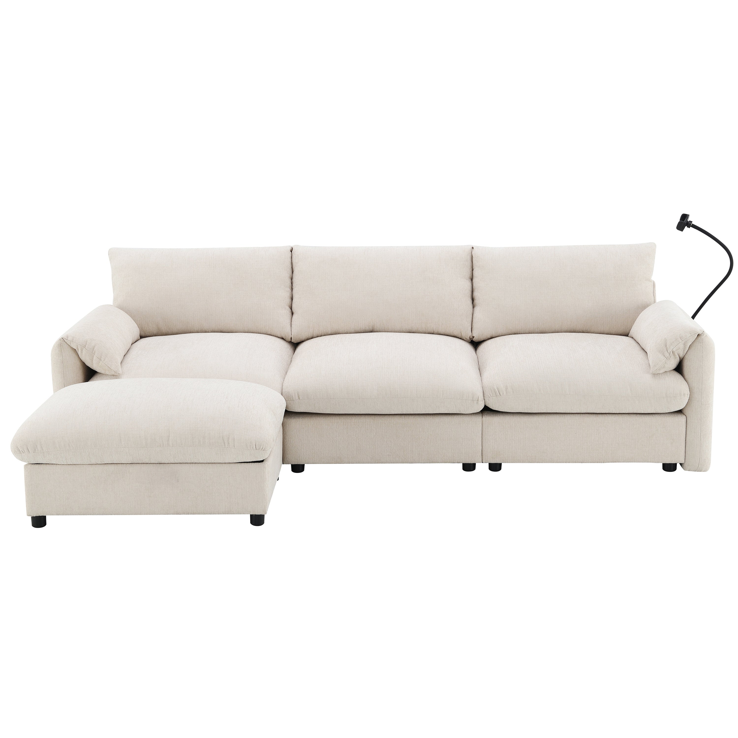 [VIDEO]96.5'' L-Shaped Sectional Sofa with Storage Ottoman and Pockets, Adjustable Phone Holder, USB Charger, Elephant Ear-Shaped Armrests, Comfy Seat for Living Room&Apartment, Chenille, 3 Colors - Grand Goldman Shop