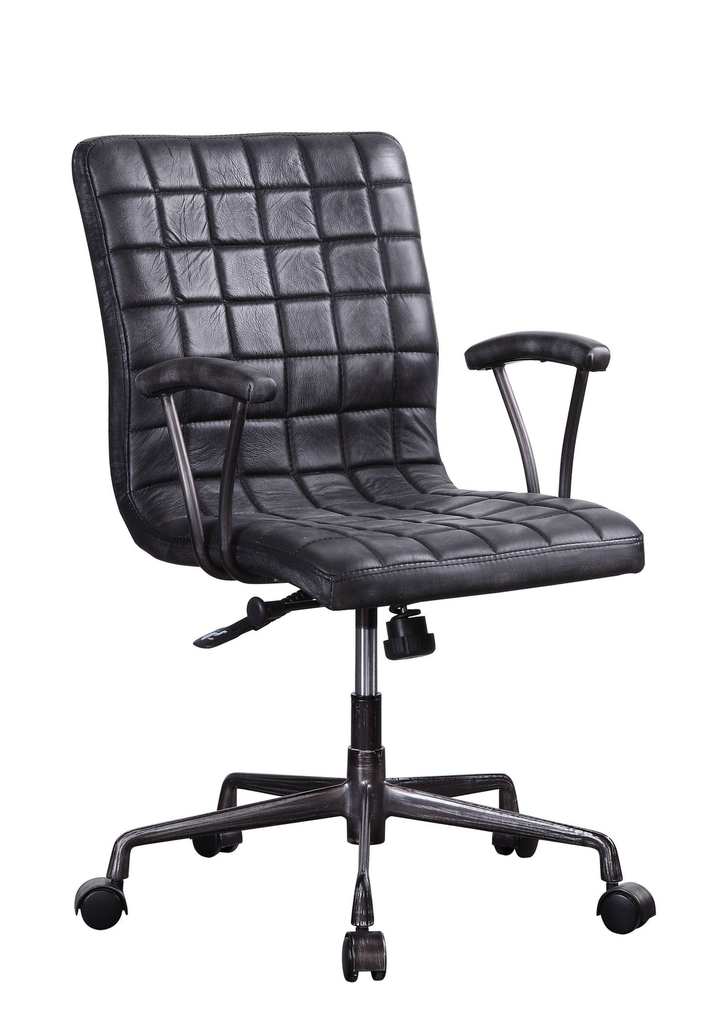 Barack Vintage Black Top Grain Leather & Aluminum Office Chair - Grand Goldman
