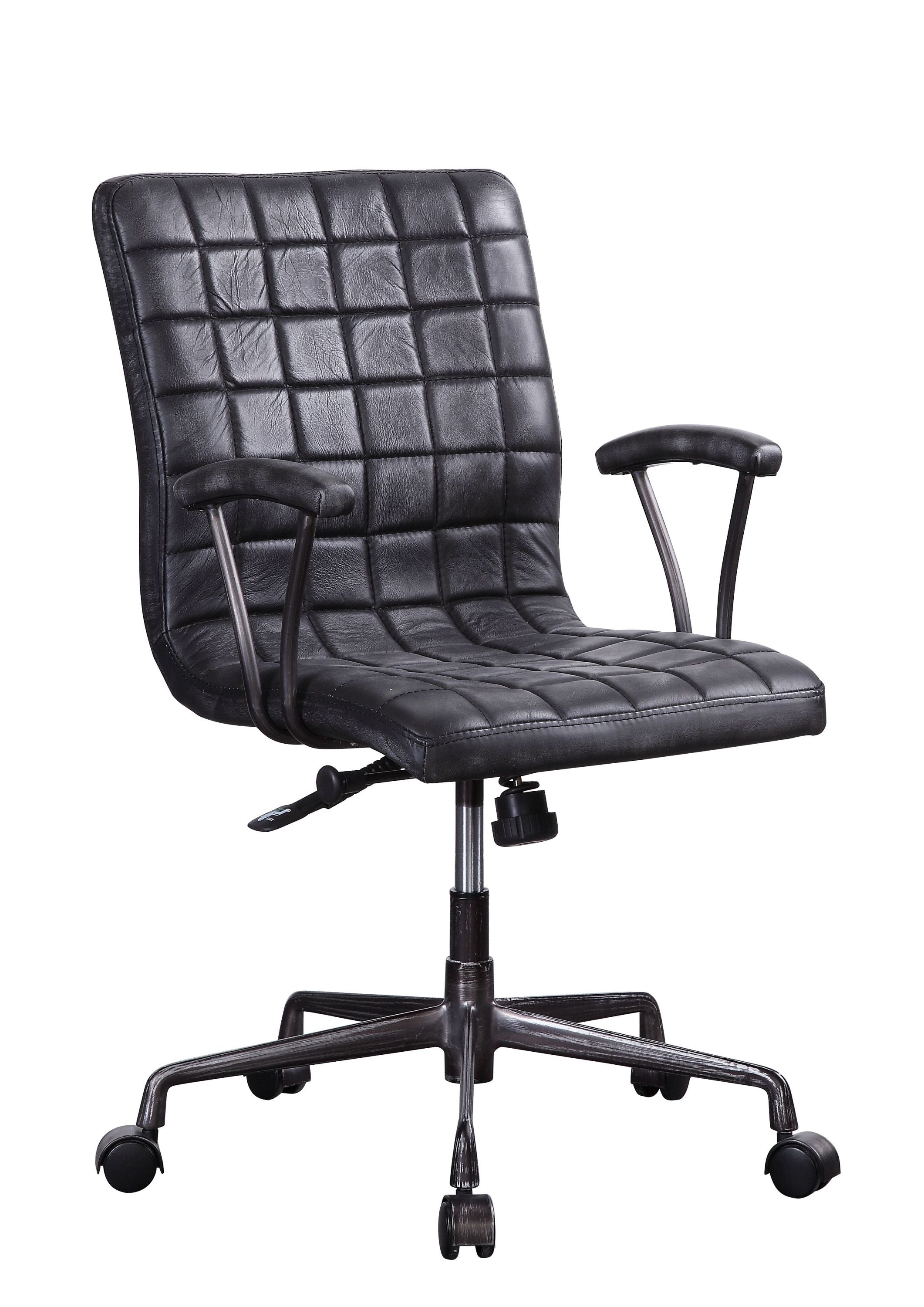 Barack Vintage Black Top Grain Leather & Aluminum Office Chair - Grand Goldman
