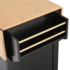 K&K 55.7'' Large Kitchen Island with 2 Drop Leaf,, Rolling Kitchen Cart on 5 Wheels with Power Outlet, Folding Storage Dining Table with Spice & Towel Rack , 3 Drawers, for Kitchen, Dining Room,Black - Grand Goldman Shop
