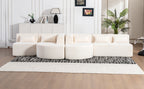 Modern Upholstered L-Shape Sofa with Chaise Lounge and Back Pillows, Beige Boucle Fabric, 144 inches - Grand Goldman Shop