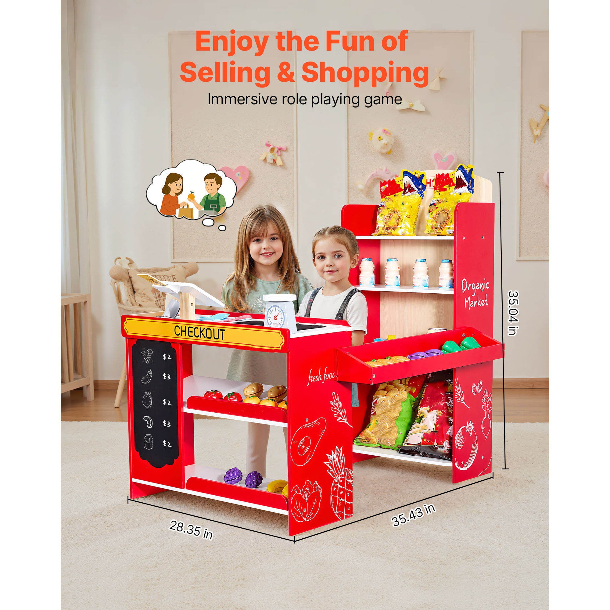 Kids Grocery Store Playset Supermarket Play Toy Set with Cash Register | Premium Home Decor - Grand Goldman