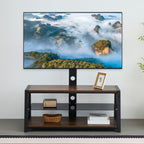 Wooden Storage TV Stand Black Tempered Glass Height Adjustable Universal Swivel Entertainment Center With Mount TV Stand, Rustic Browm - Grand Goldman Shop