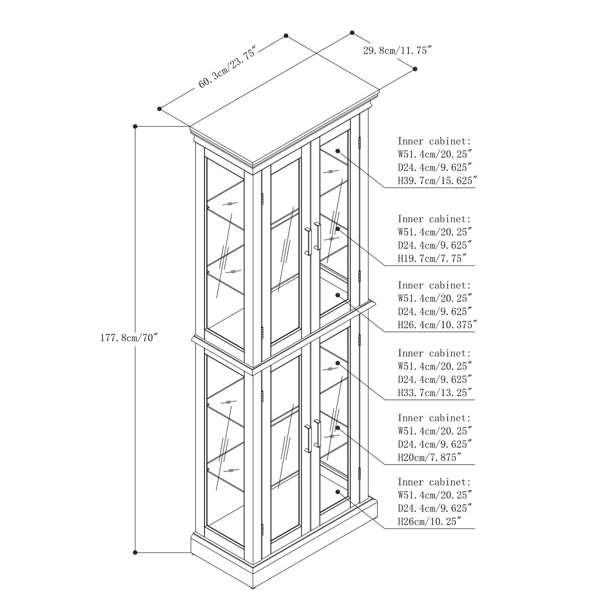Lighted Curio Cabinet with Adjustable Shelves, Mirrored Back, and Tempered Glass Doors, 6-Tier Cherry Finish - Grand Goldman Shop