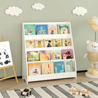 4-Tier Kids Bookshelf, Toddler Book Display Shelves in White, Made of MDF with Rounded Edges, 31.5 x 11.8 x 34.65 inches - Sh
