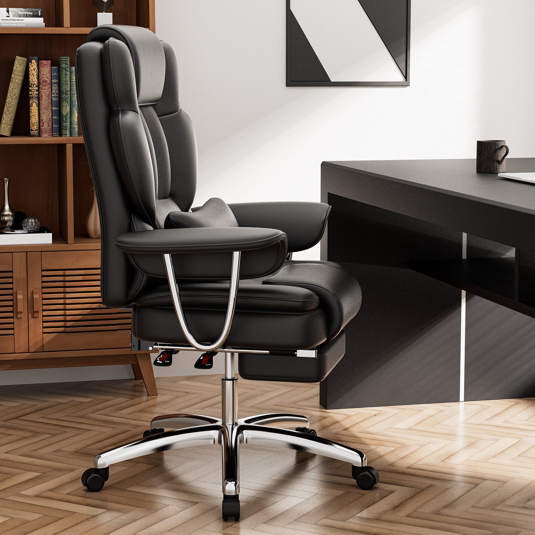 Office Chair, Big and Tall Executive Office Chair with Footrest, Leather Computer Chair, Ergonomic Reclining Chair High Back,
