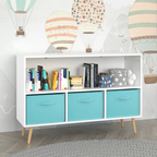 Kids bookcase with Collapsible Fabric Drawers, Children's Book Display, Toy Storage Cabinet Organizer, White/Blue - Grand Gol