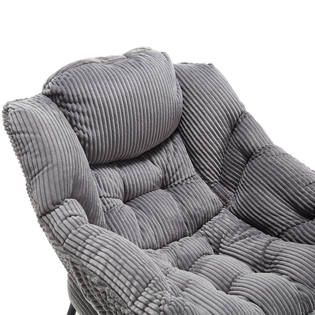 Lazy Chair with Ottoman, Modern Lounge Accent Chair with Armrests and a Side Pocket, Leisure Upholstered Sofa Chair Reading Chair with Footrest for Small Space, Corner Chair-Grey - Grand Goldman Shop