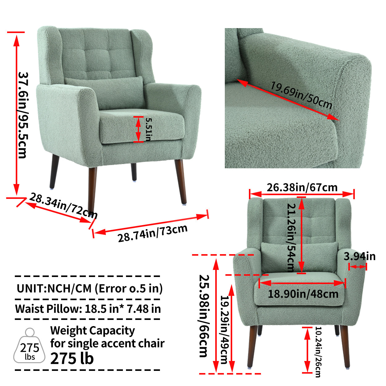 Modern Accent Chair,Teddy Fabric Living Room Chairs Comfy Reading Chair,Mid Century Accent Chair, Lounge Arm Chairs Armchair for Living Room Bedroom (Light Green) - Grand Goldman Shop