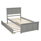 Gray Platform Bed with Twin Trundle and Frame, Solid Wood and MDF Construction, Twin Size - Grand Goldman Shop