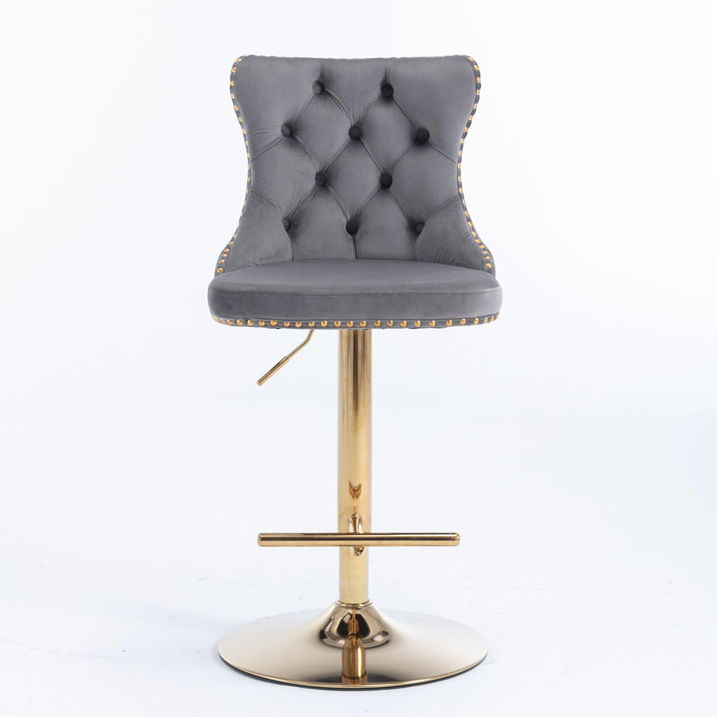 A&A Furniture,Golden Swivel Velvet Barstools Adjusatble Seat Height from 25-33 Inch, Modern Upholstered Bar Stools with Backs Comfortable Tufted for Home Pub and Kitchen Island（Gray,Set of 2） - Grand Goldman Shop