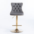 A&A Furniture,Golden Swivel Velvet Barstools Adjusatble Seat Height from 25-33 Inch, Modern Upholstered Bar Stools with Backs Comfortable Tufted for Home Pub and Kitchen Island（Gray,Set of 2） - Grand Goldman Shop