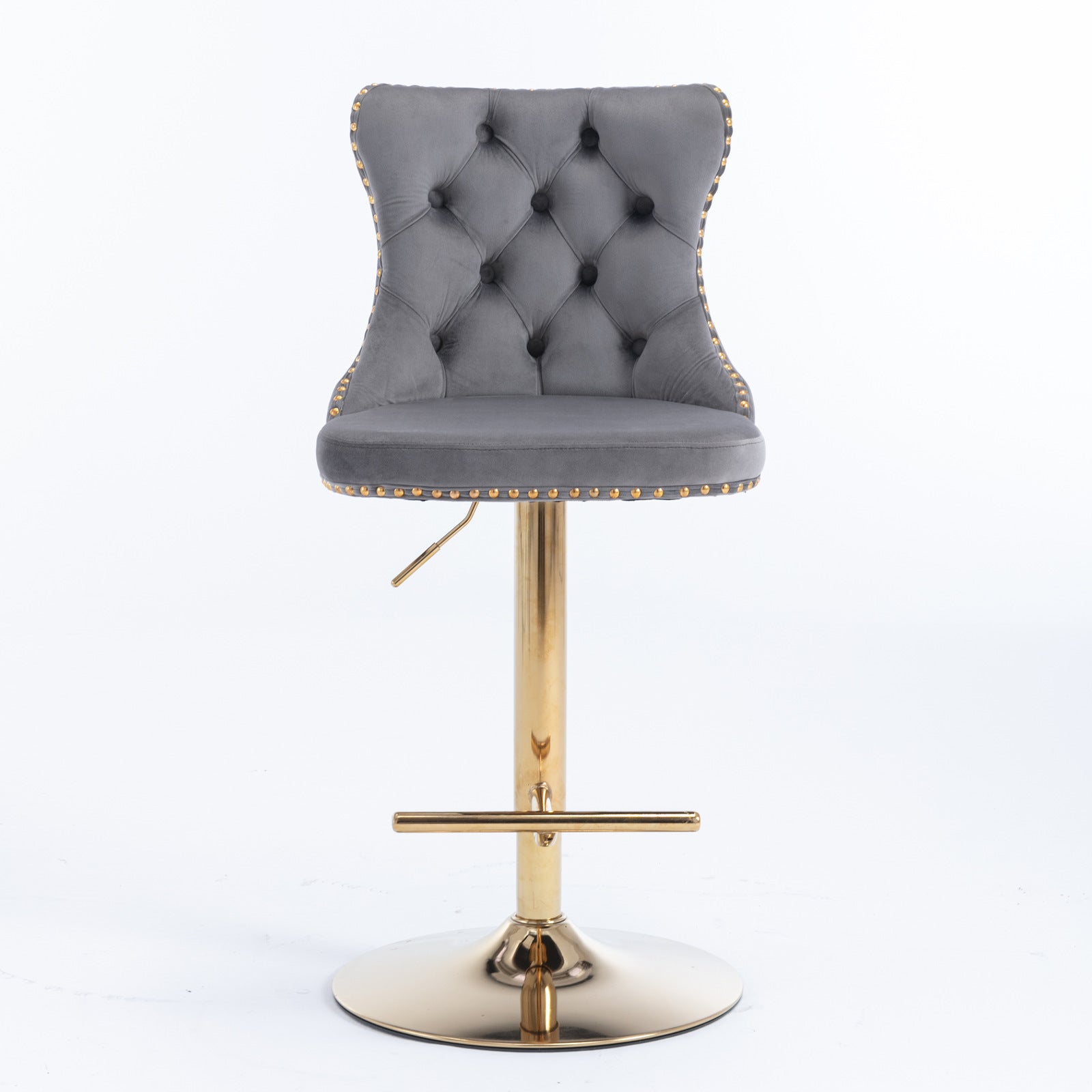 A&A Furniture,Golden Swivel Velvet Barstools Adjusatble Seat Height from 25-33 Inch, Modern Upholstered Bar Stools with Backs Comfortable Tufted for Home Pub and Kitchen Island（Gray,Set of 2） - Grand Goldman Shop