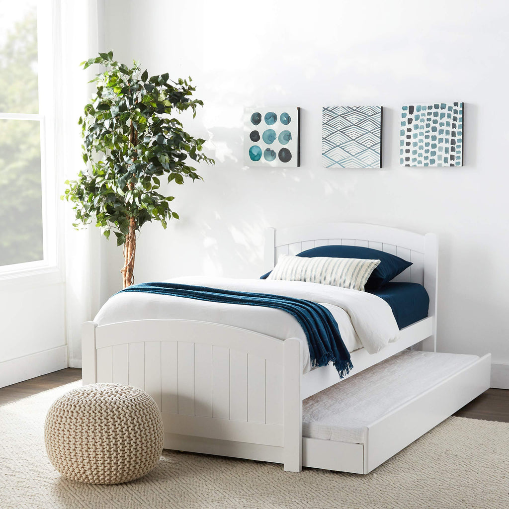 Twin Size Bed w/ Trundle Slats White Pine Plywood Kids Youth Bedroom Furniture | Premium Home Decor - Grand Goldman