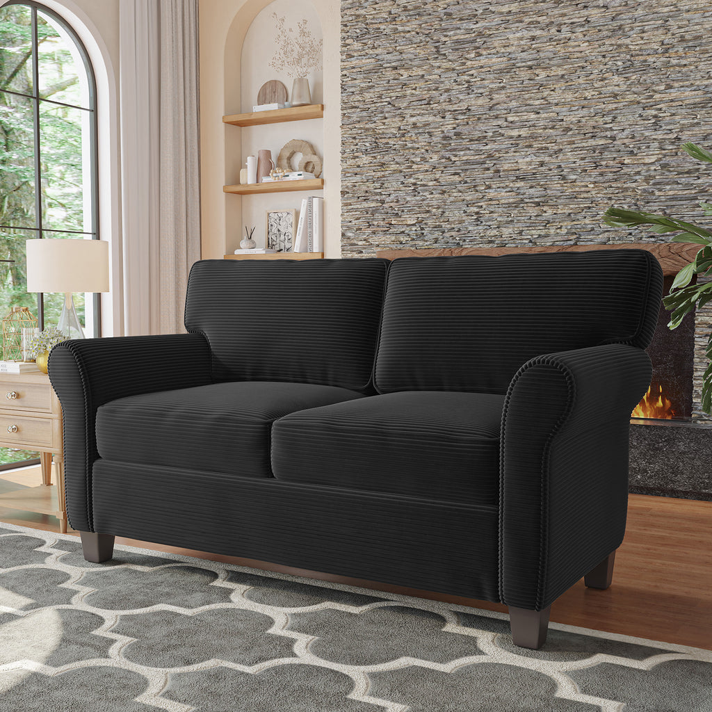 57' Modern 2-Seater Corduroy Sofa With Removable Backrest & Seat Cushions,Padded Armrests,High Rebound Sponge Filled with Solid Wood and Composite Frame,Easy Assembly For Living Room,Bedroom,Office. - Grand Goldman Shop