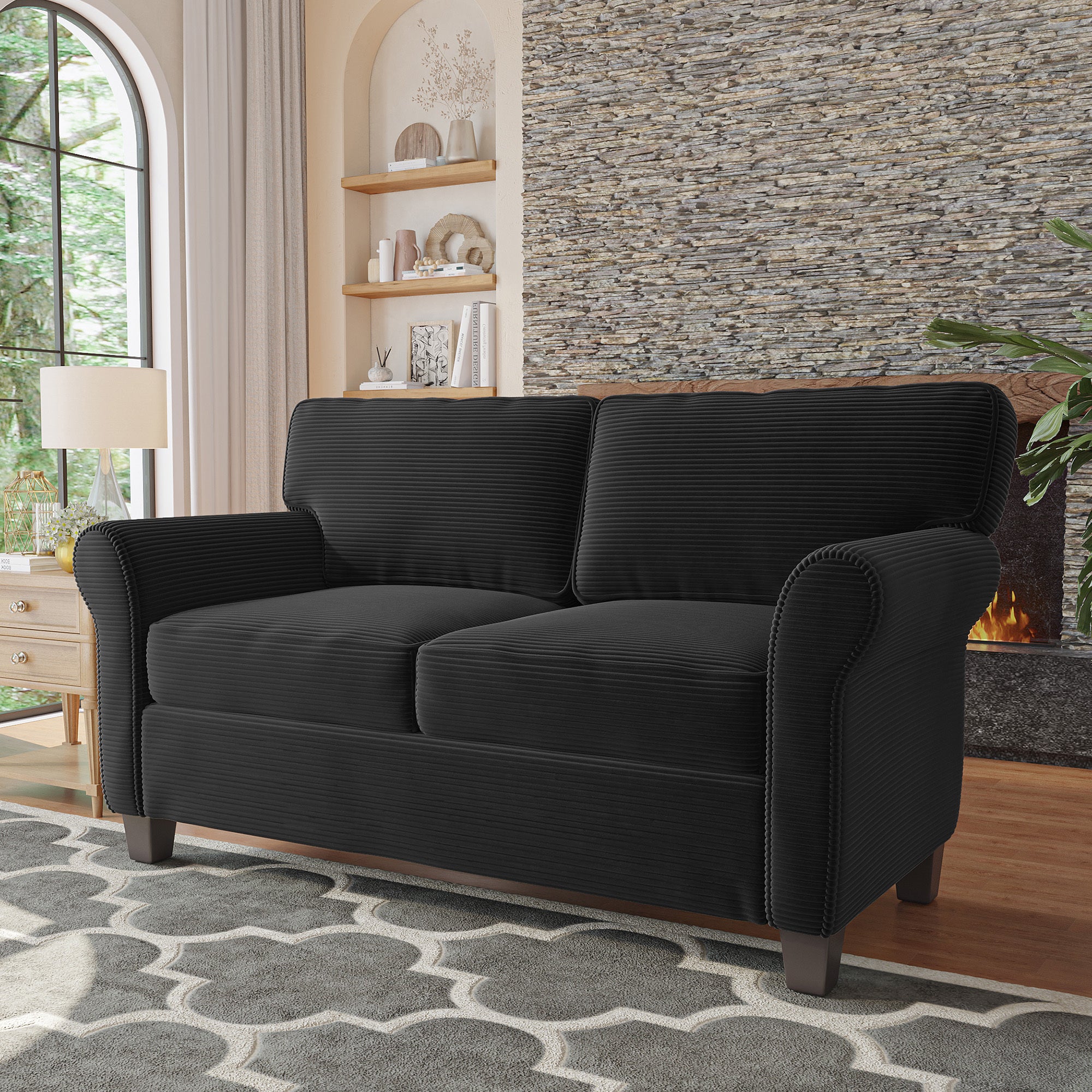 57' Modern 2-Seater Corduroy Sofa With Removable Backrest & Seat Cushions,Padded Armrests,High Rebound Sponge Filled with Solid Wood and Composite Frame,Easy Assembly For Living Room,Bedroom,Office. - Grand Goldman Shop
