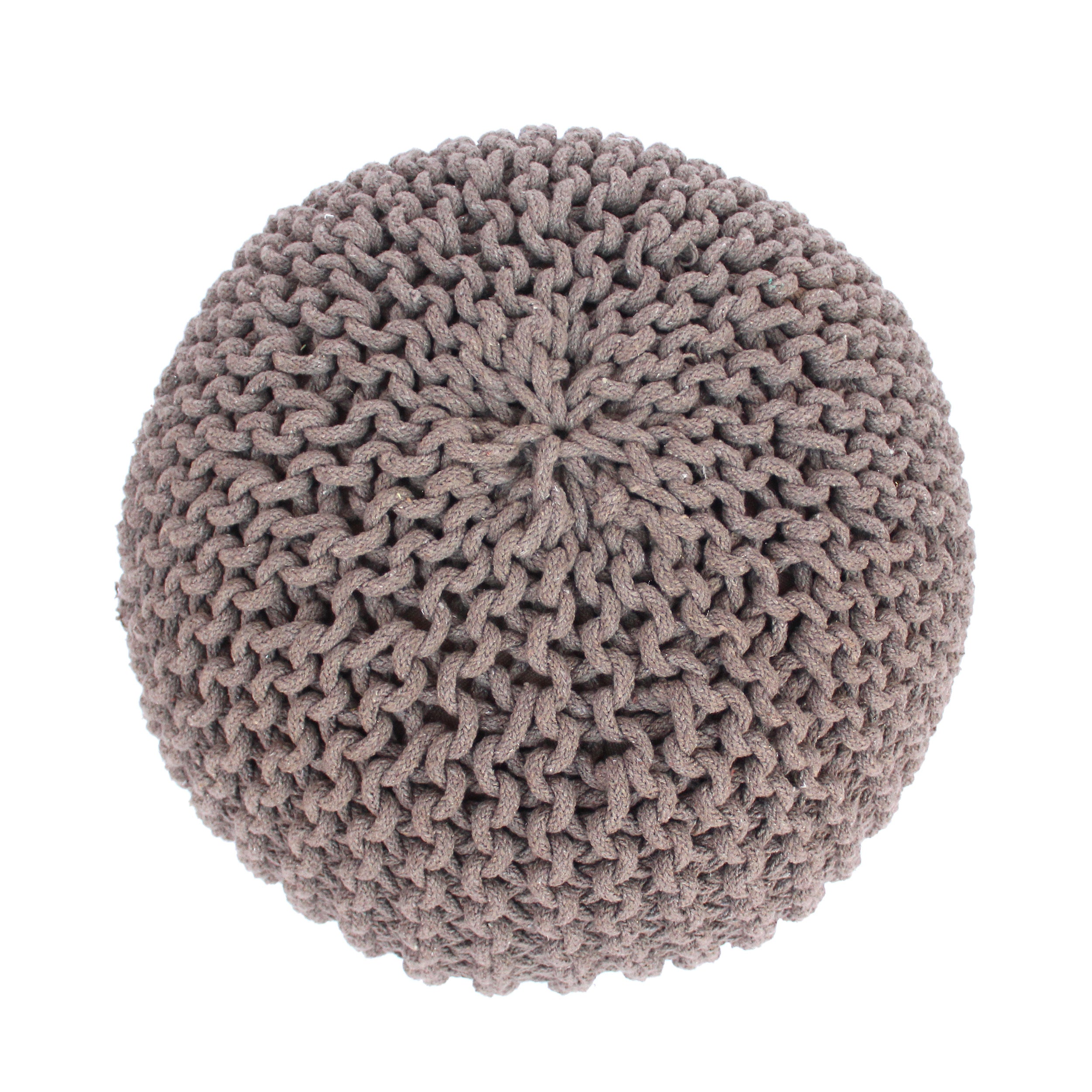Moro Knitted Cotton Round Pouf with Pumpkin Shape in Brown, 20 x 20 inches - Grand Goldman Shop