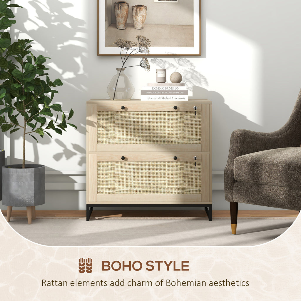 Vinsetto 2 Drawer File Cabinet with Lock, Vertical Filing Cabinet with Keys, Rattan Drawers and Adjustable Hanging Bar for Le