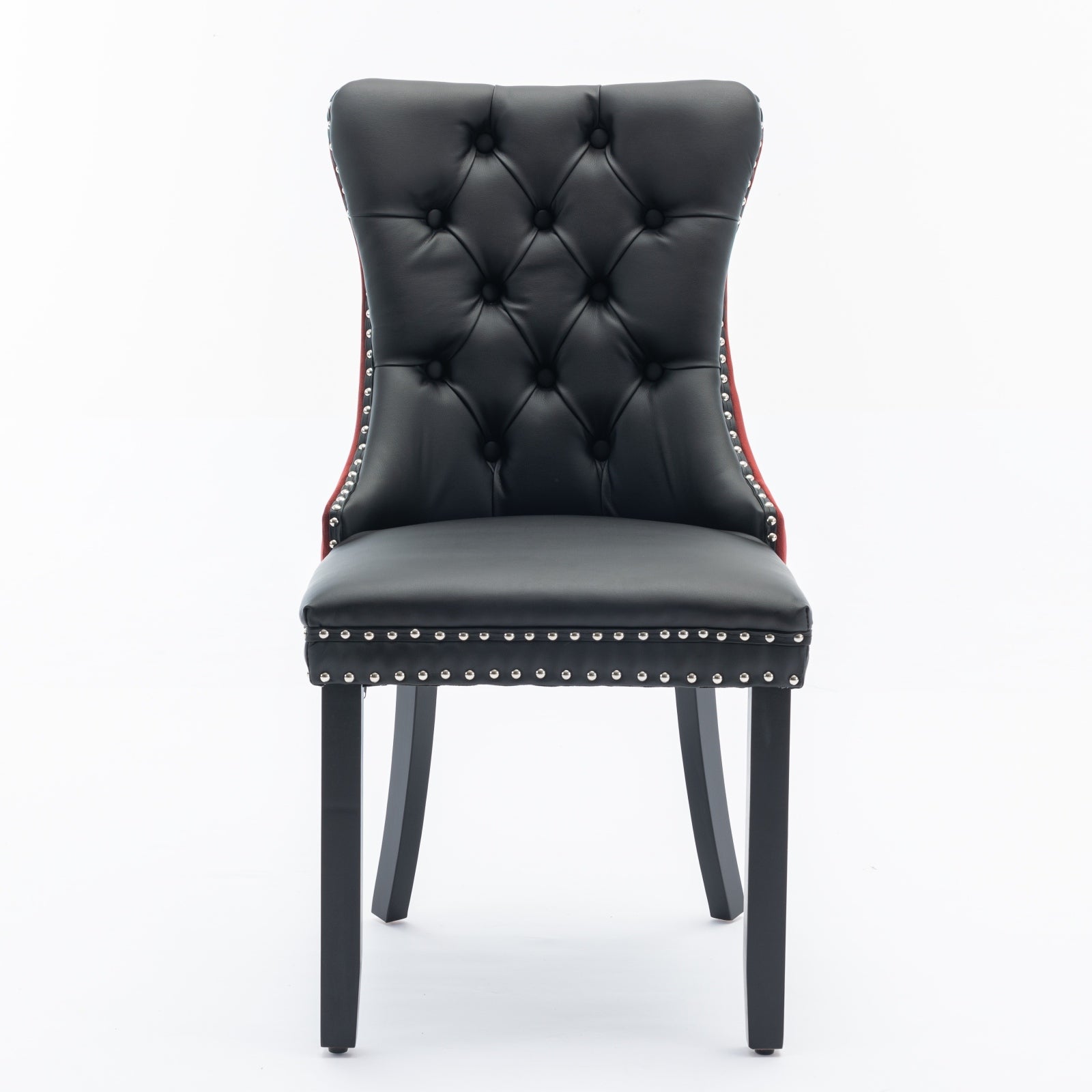 A&A Furniture, Nikki Collection Modern, High-end Tufted Solid Wood Contemporary PU and Velvet Upholstered Dining Chair with Wood Legs Nailhead Trim  2-Pcs Set, Black+WineRed, Burgundy,SW2101BW - Grand Goldman Shop
