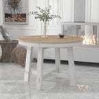TREXM Farmhouse Round Extendable Dining Table with 16' Leaf Wood Kitchen Table (Oak Natural Wood + Antique White) - Grand Goldman Shop