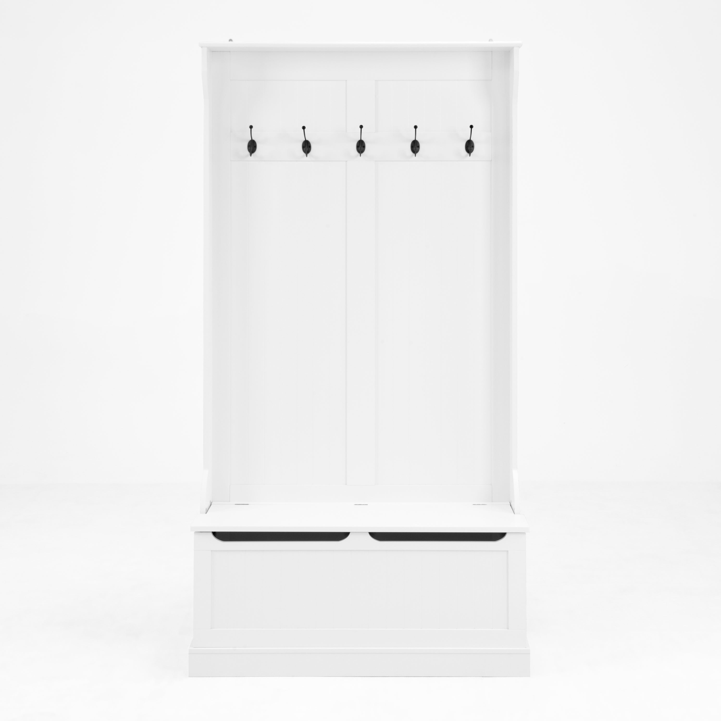 Entryway Bench with Standing Coat Rack, Hall Tree with Shoe Storage Bench, Entryway Organizer with 5 Hooks, White - Grand Goldman Shop
