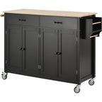 Kitchen Island Cart with Solid Wood Top and Locking Wheels,54.3 Inch Width,4 Door Cabinet and Two Drawers,Spice Rack, Towel Rack (Black) - Grand Goldman Shop