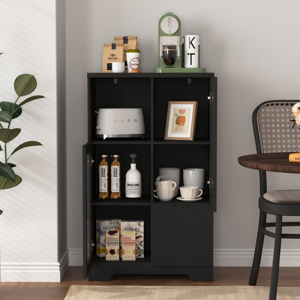 Modern MDF Painted Cabinet with Glass Doors and Drawer, Black, Bedroom or Living Room Storage - Grand Goldman Shop