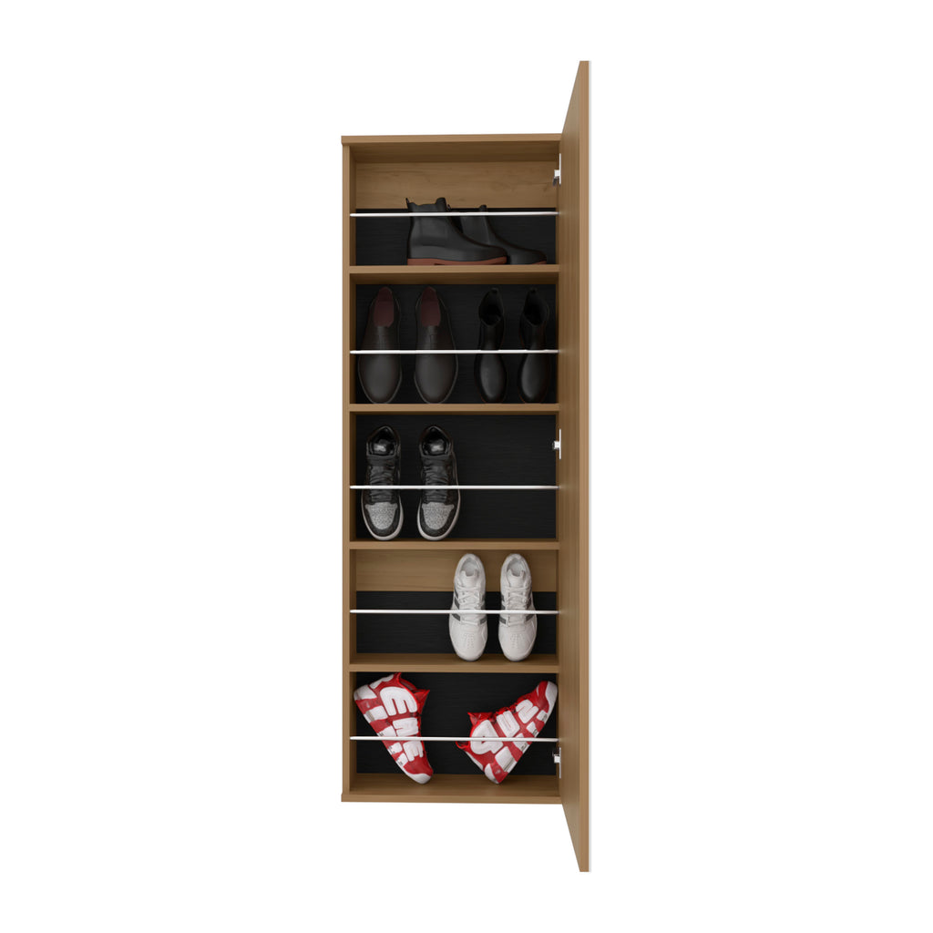 Leto Wall Mounted Shoe Rack With Mirror, Single Door, Capacity For Ten Shoes Natural Oak - Grand Goldman Shop