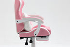 Cat Ears Pink Gaming Chair - Pink PU Leather Ergonomic Reclining Office Chair with Footrest, 310lb Capacity, 6-Position Recli