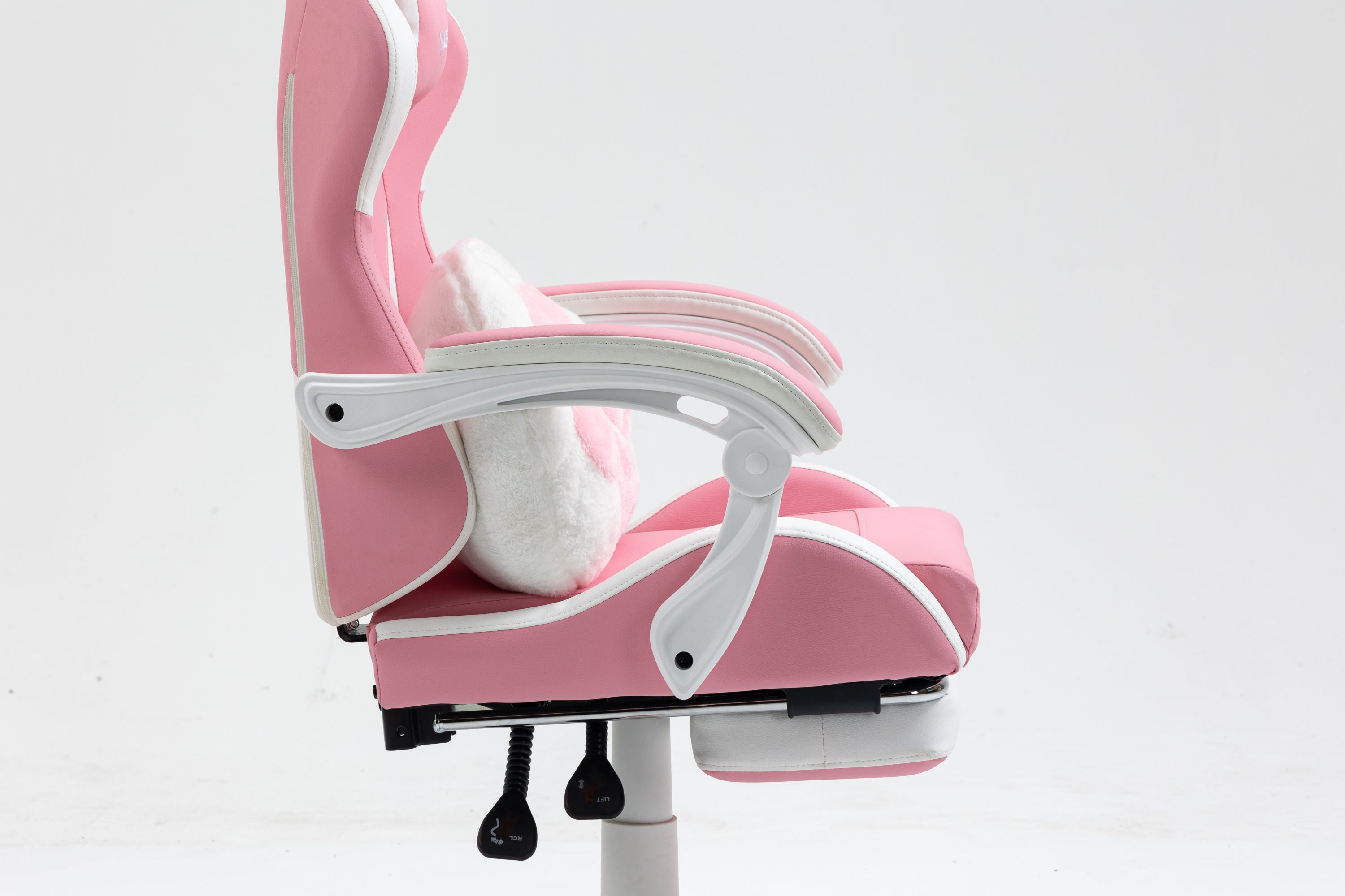 Cat Ears Pink Gaming Chair - Pink PU Leather Ergonomic Reclining Office Chair with Footrest, 310lb Capacity, 6-Position Recli