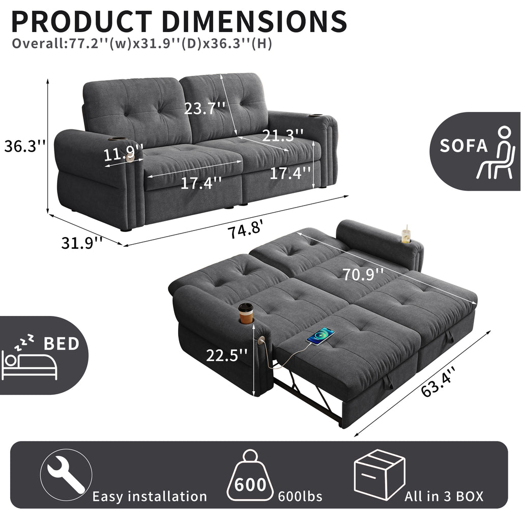 It is a multi-functional sofa, a 77-inch convertible sofa bed, and a 2-in-1 piece suitable for both sitting and lying down. Made of  Chenille fabric, it is suitable for living rooms, bedrooms - Grand Goldman Shop