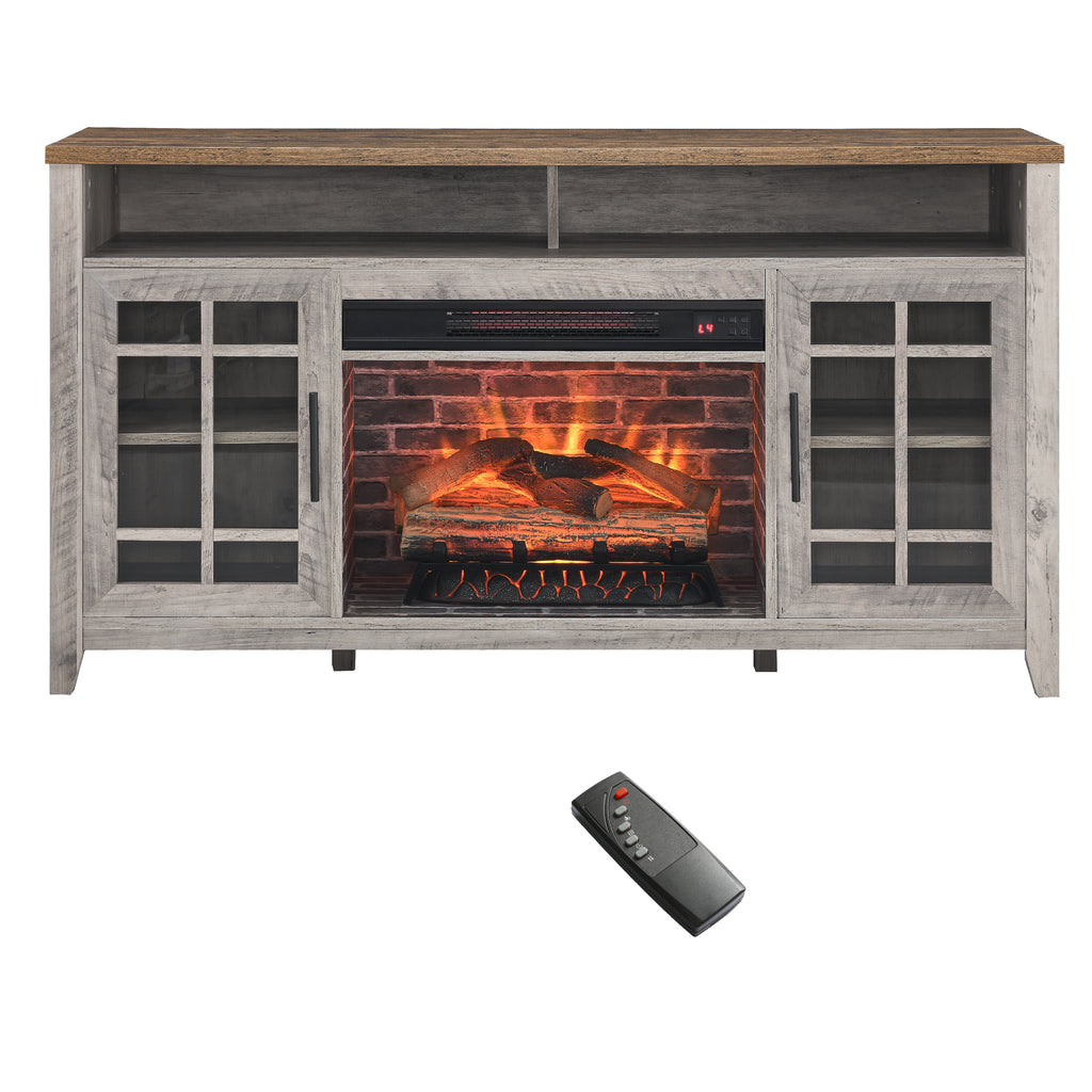 55 inch TV Media Stand with Electric Fireplace KD Inserts Heater,Gray Wash Color - Grand Goldman Shop