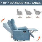 Heat Massage Manual Recliner Chair with Rocker and Swivel in Fabric for Living Room, Blue - Grand Goldman Shop