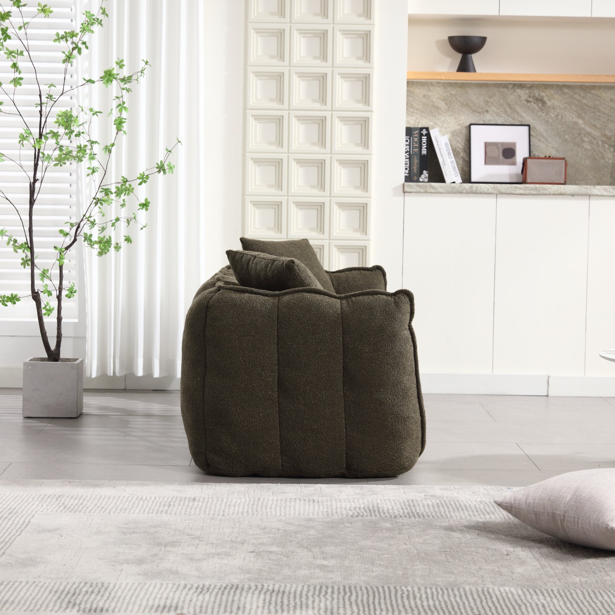 Cozy Beanbag Chair with High Resilience Foam Core for Two - Olive Green Chenille, 66x35x25 inches - Grand Goldman Shop
