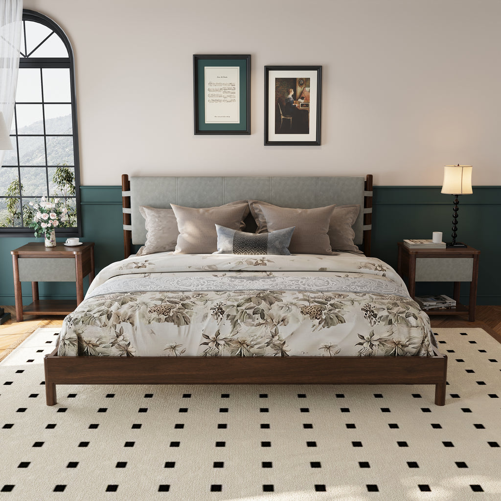 Modern King Bed Frame Set with 2 Nightstands, Light Gray Wood Platform Bed with Headboard and Matching Bedside Tables for Bedroom - Grand Goldman Shop
