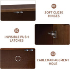 4 Door Accent Cabinet with Solid Wood Carved Doors, Adjustable Shelves, Push to Open Storage Cabinet with Cable Management, Ash Veneer Sideboard for Living Room, - Grand Goldman Shop