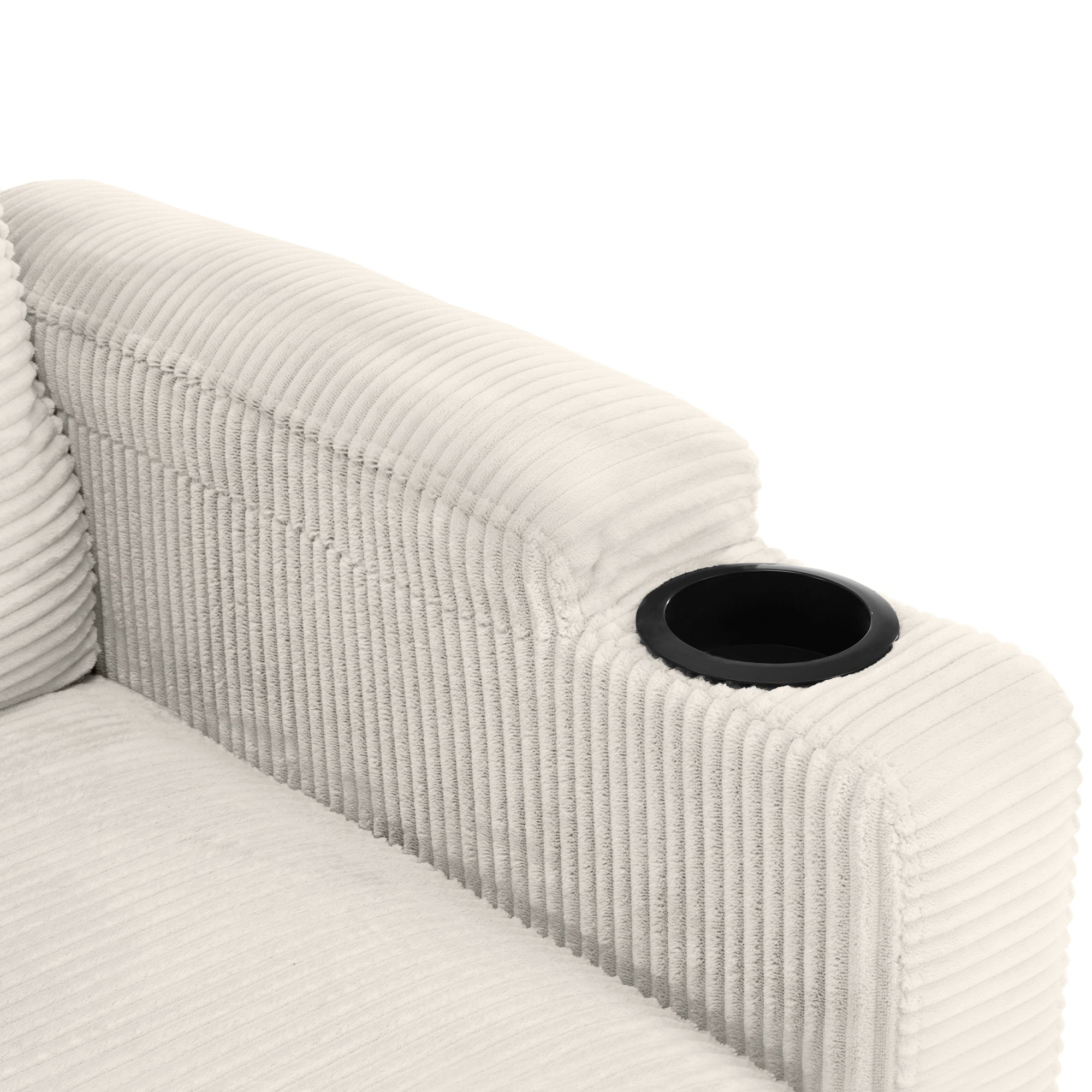 Beige Corduroy Sleeper Sofa Loveseat with Full Size Mattress, USB Ports, Cup Holders, Side Pockets, Phone Holder - Grand Goldman Shop