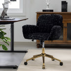 A&A Furniture Office Chair,Artificial rabbit hair Home Office Chair with Golden Metal Base,Adjustable Desk Chair Swivel Offic