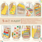 9-in-1 Foldable Kids Climbing Frame & Slide, Wooden Toddler Playground with Swing, Monkey Bars, Climbing Rock, Abacus Game – 