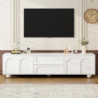 ON-TREND Cream Style TV Stand with Arched Doors & 2 Drawers for TVs up to 75', Minimalist Media Console with Rebound Device, Entertainment Center with 5 Iron Round Legs for Living Room, Bedroom, White - Grand Goldman Shop