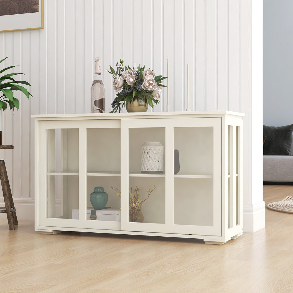 Kitchen Storage Stand Cupboard With Glass Door-White - Grand Goldman Shop