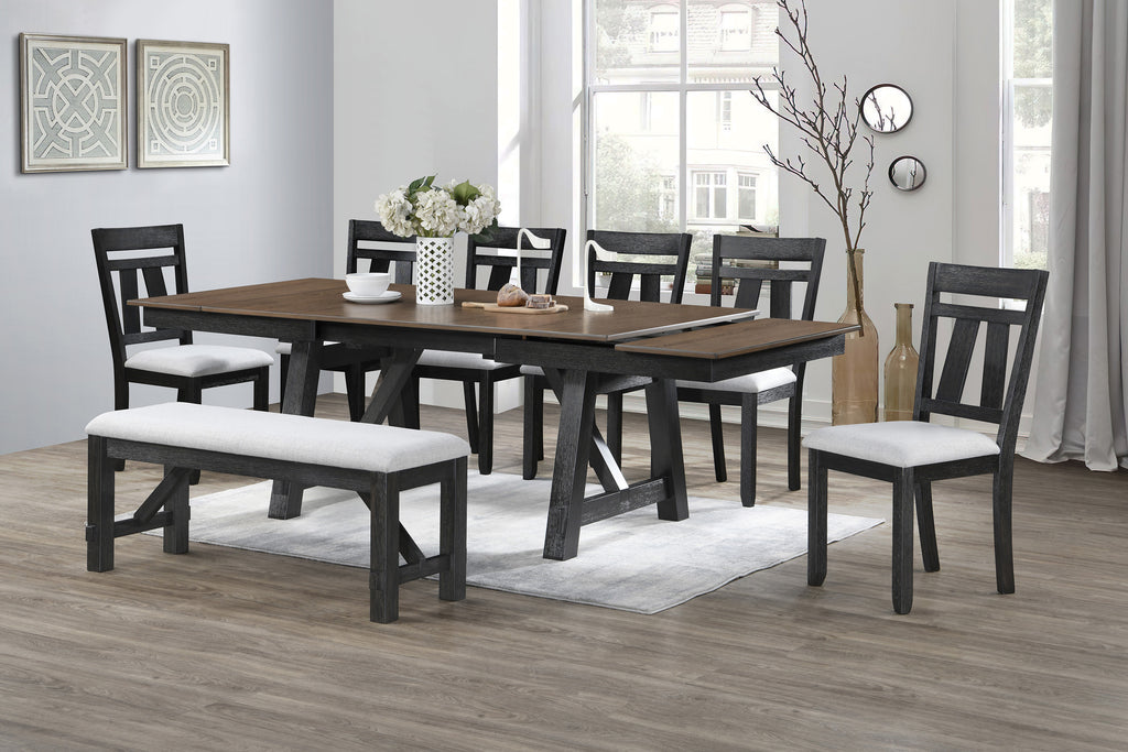 Cottage Style 1pc Upholstered Seat Wheat Charcoal Finish Bench Dining Room Bedroom Wooden Furniture Standard Height - Grand Goldman Shop