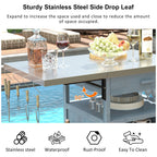 K&K 40.5' Outdoor Grill Cart with Stainless Steel Top, Solid Wood Outdoor Storage Cabinet with Drop Leaf, One Drawer, Towel Rack, Rolling Kitchen Cart with Lockable Wheels for Lawn Garden, Blue Grey - Grand Goldman Shop