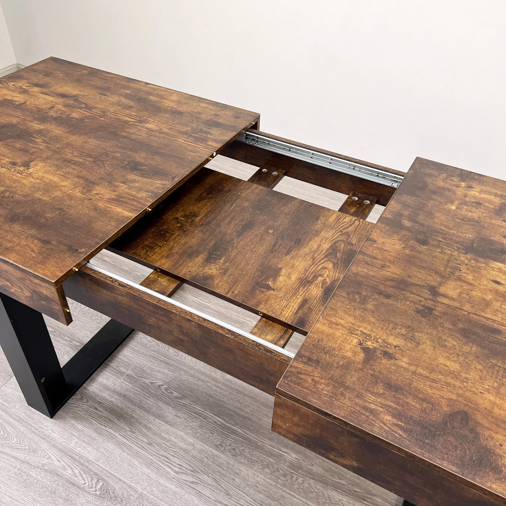 Modern Farmhouse Extendable Dining Room Table with Retractable Design in Deep Rustic Brown, Engineered Wood, 78.74 inches - Grand Goldman Shop